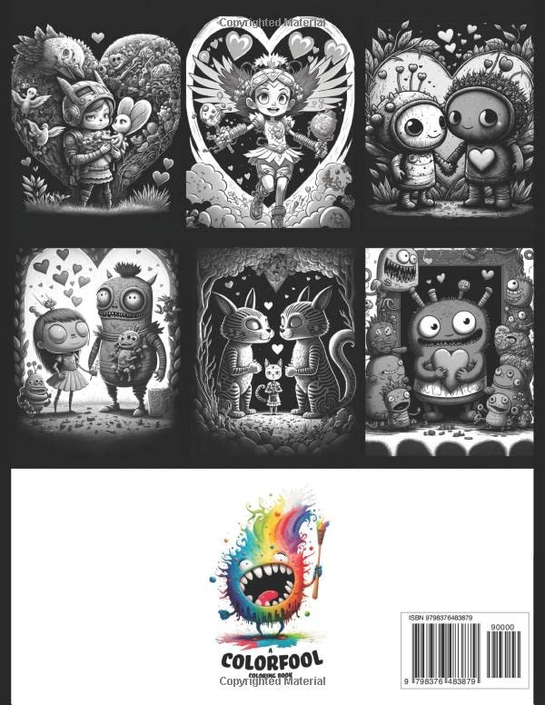Back cover of the Love Love adult coloring book with sample artwork