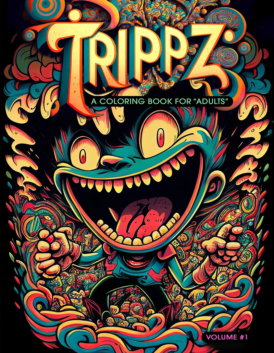 Front cover of the Trippz adult coloring book
