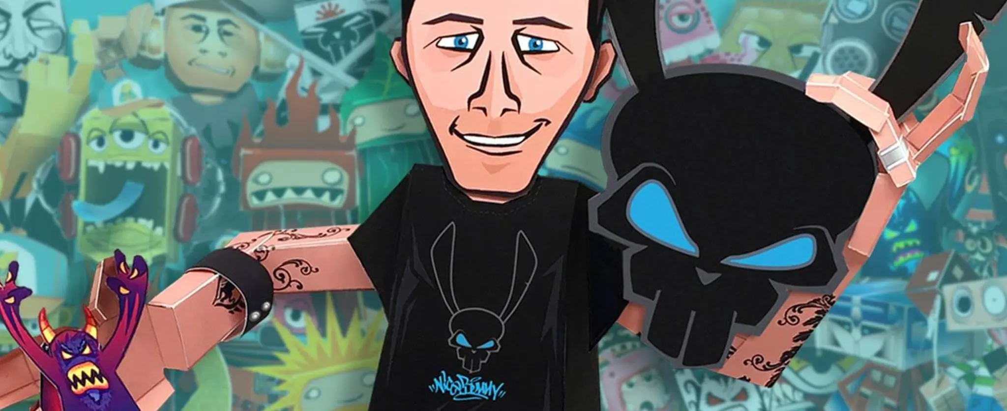 Brian Castleforte holding a paper toy character