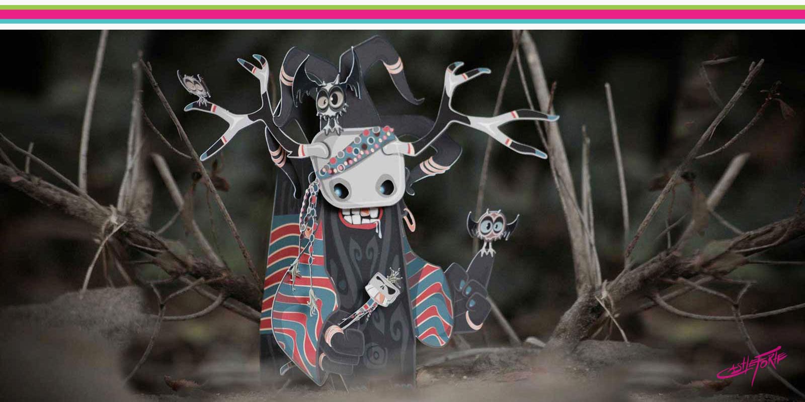 VooDood paper toy photographed outdoors